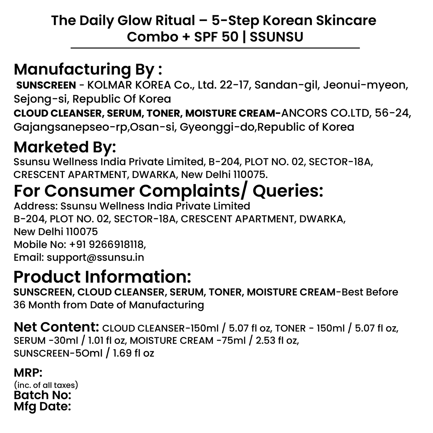 The Daily Glow Ritual – 5-Step Korean Skincare Combo + SPF 50 | SSUNSU