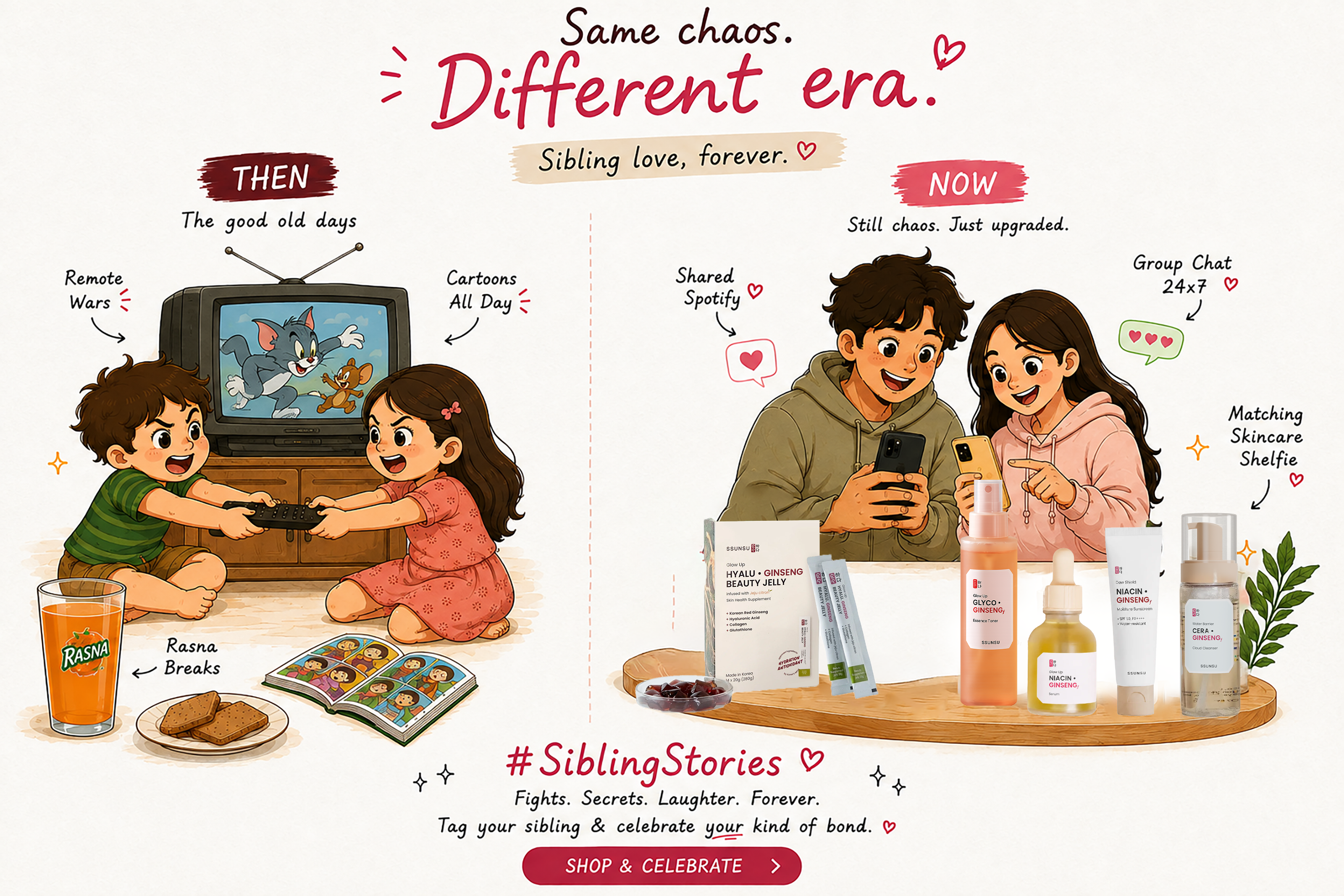 The Sibling Glow Pact — Then vs Now