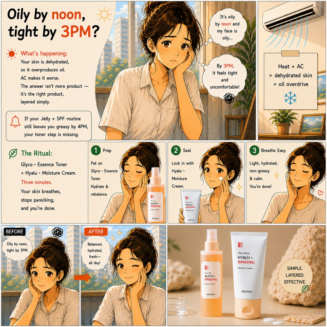 Oily by Noon, Tight by 3PM — 3-step ritual