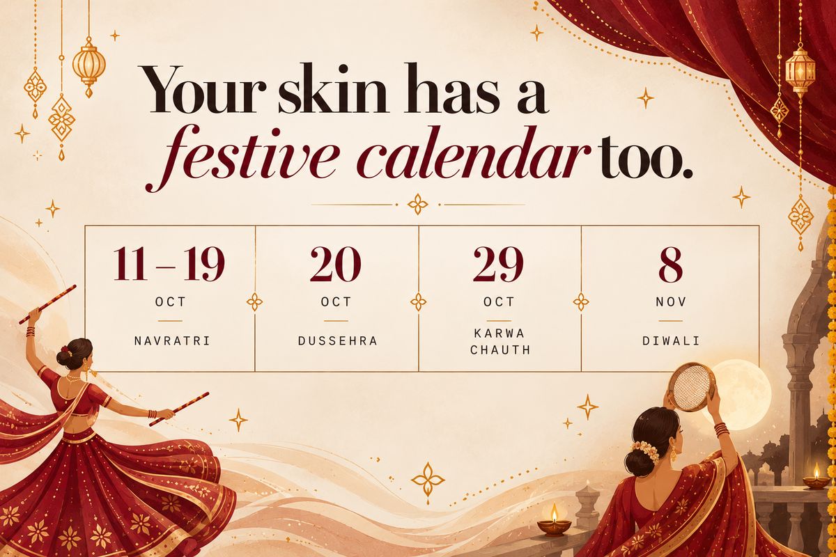 Your skin has a festive calendar too. 11 to 19 October Navratri, 20 October Dussehra, 29 October Karwa Chauth, 8 November Diwali.